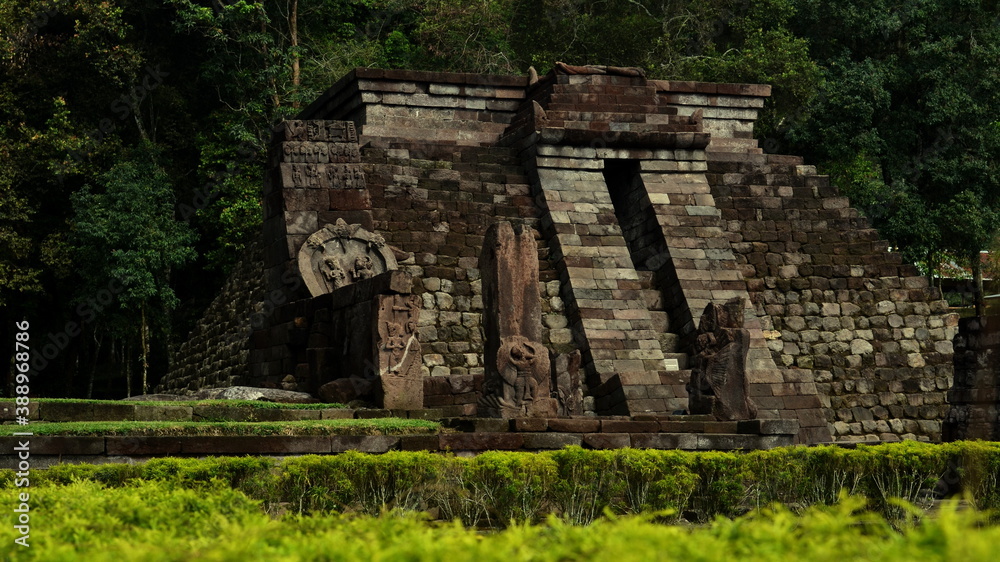 main building of the Sukuh temple on the western slope of Mount Lawu Indonesia. sukuh tample is hindu tample.