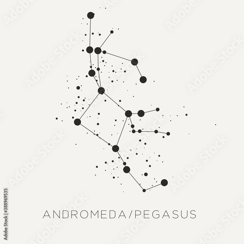 Star constellation zodiac Andromeda Pegasus black white vector