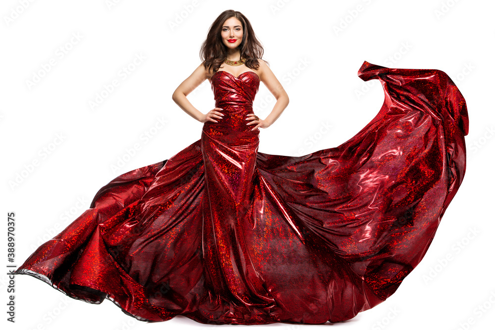 Beautiful Woman in Red Evening Dress, Elegant Fashion Model in ...
