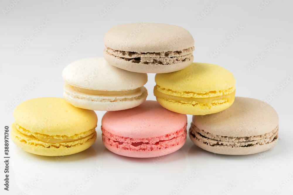 Sweet and colourful macaroons on white background Sweet and colourful macaroons on white background