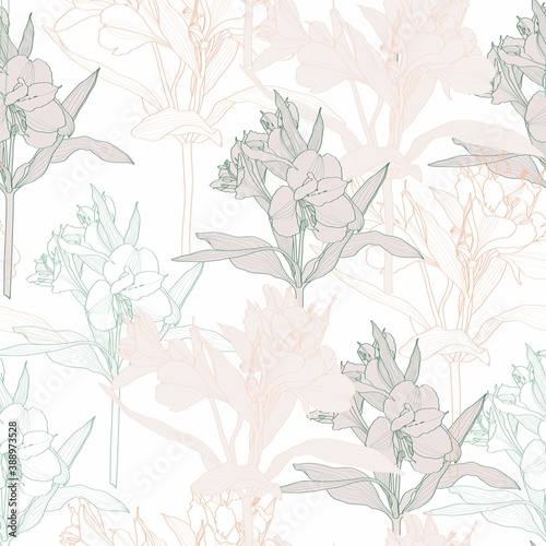 Beautiful seamless background with line pastel alstroemeria lilies flower. Design wallpaper, wedding, birthday, Valentine's Day, mother's day and other seasonal holiday.