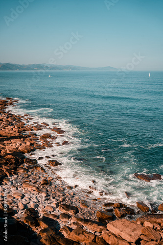 Beautiful beach landscape of the Basque Country Spain. Beach wave textures