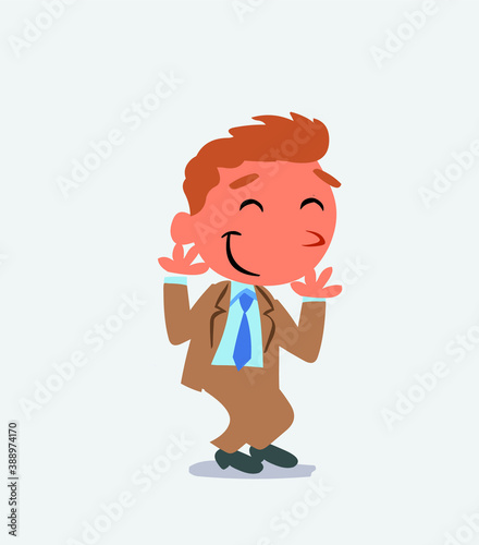 cartoon character of businessman shrinks somewhat shy