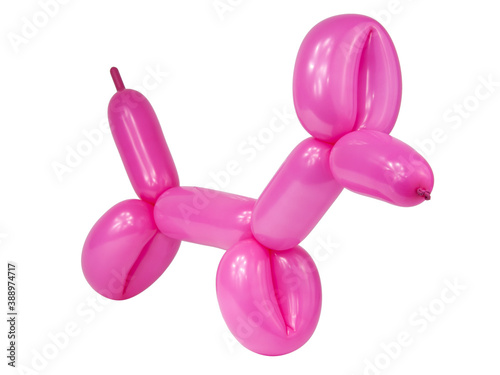 Pink craft balloon dog isolated on the white