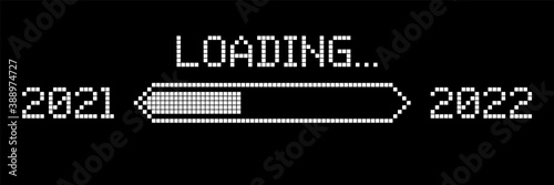 Pixelated progress bar showing loading of 2022 year. Vector