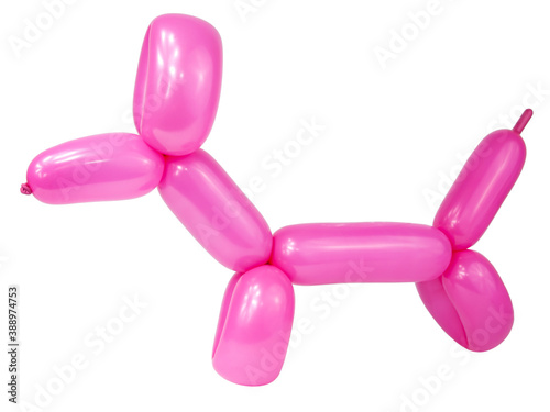 Pink craft balloon dog isolated on the white