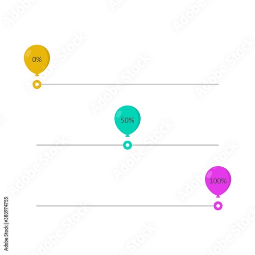 Scroll bar concept with percent. Balloon icon. Set line slider bar. Vector