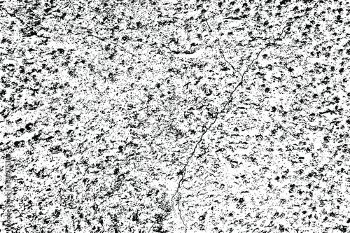 Grunge texture of a rough concrete surface with a crack and traces of water drops. Abstract monochrome background. Vector illustration. Overlay template.