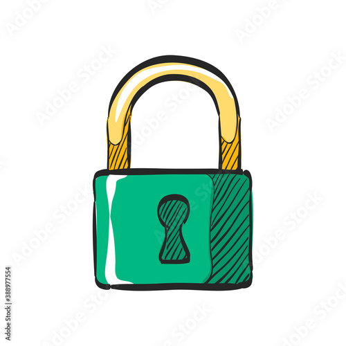 Padlock icon in color drawing. Safety, protection, guard