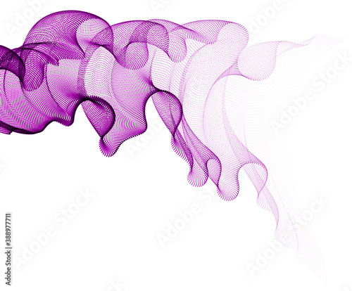 3d particles mesh array, transparent tulle textile on wind flowing. Round points vector effect illustration. Blended mesh, 3d calming tranquil wallpaper.