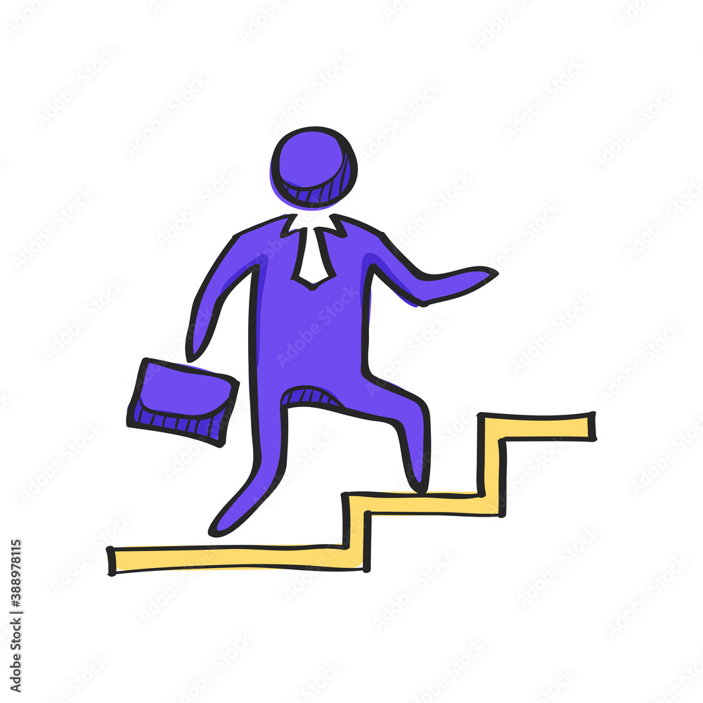 Businessman stairway icon in color drawing. Business office future ambition challenge