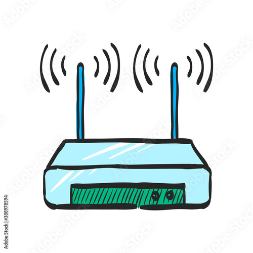 Router icon in color drawing. Internet connection, WiFi