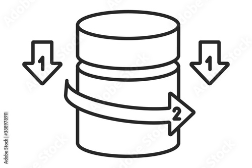 Child resistant pill bottles opening method. Baby Proof Container. Lock opening instruction. Press, pull from top, turn cover left. Poisoning safety.Vector outline icon illustration. Editable stroke.