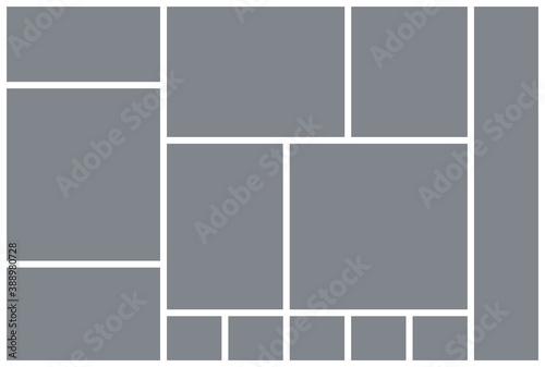 Photo collage grid. Mood board template. Vector illustration. Mosaic picture album.