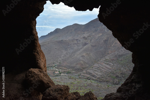 Gran Canaria ,, view outside from the opening of the cave complex Cuevas de La Audiencia