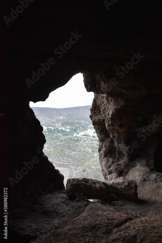 Gran Canaria ,, view outside from the opening of the cave complex Cuevas de La Audiencia