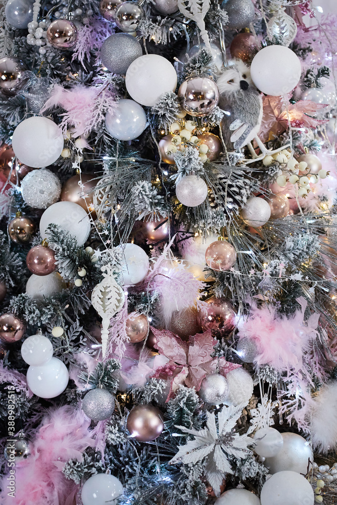 Fototapeta premium Elegant decorated with balls and figures Christmas tree