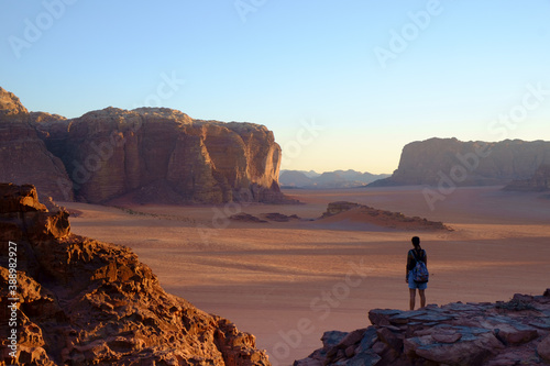 Wadi Rum is a protected desert wilderness in southern Jordan which features dramatic sandstone mountains.