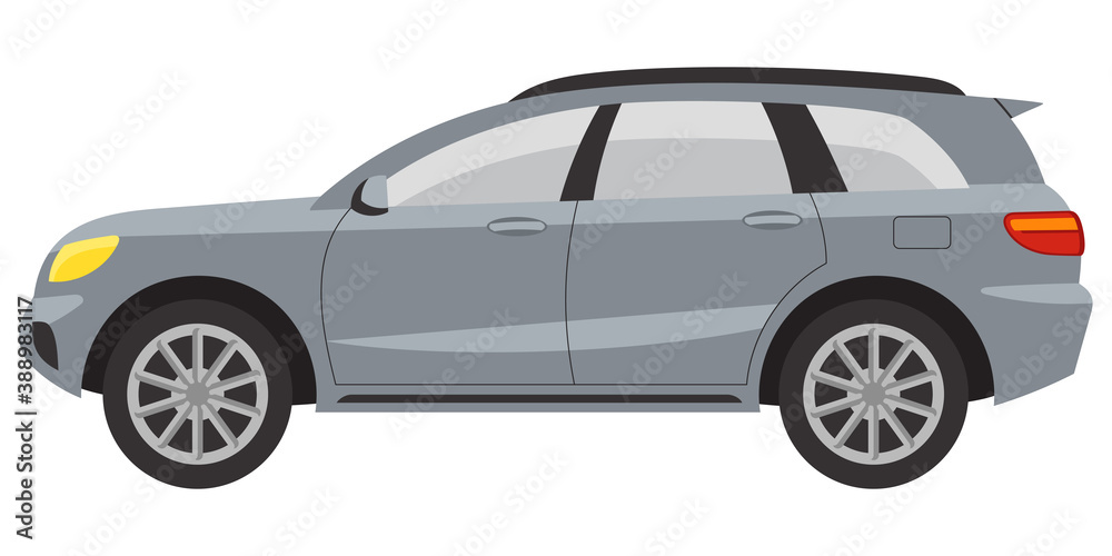 SUV side view. Grey automobile in cartoon style.