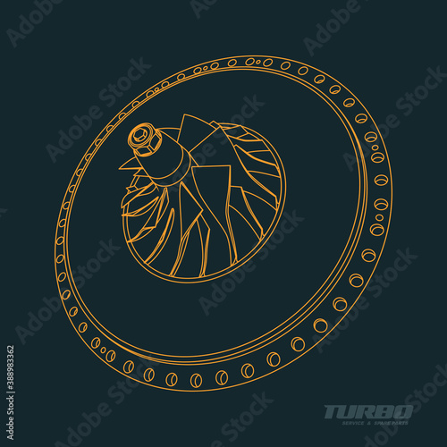 Outline of turbocharger cartridge. Vector illustration