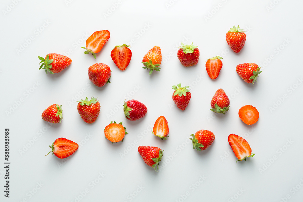 Strawberry pattern on white stone background Strawberry pattern on white stone background