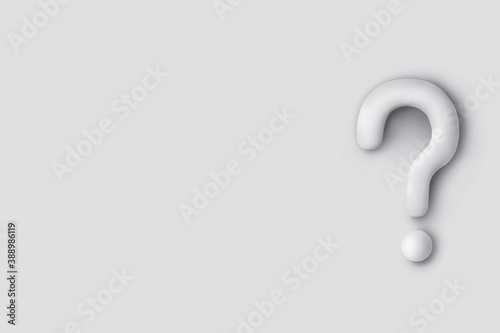 White question mark isolate on white pastel color wall background with shadow 3D rendering 