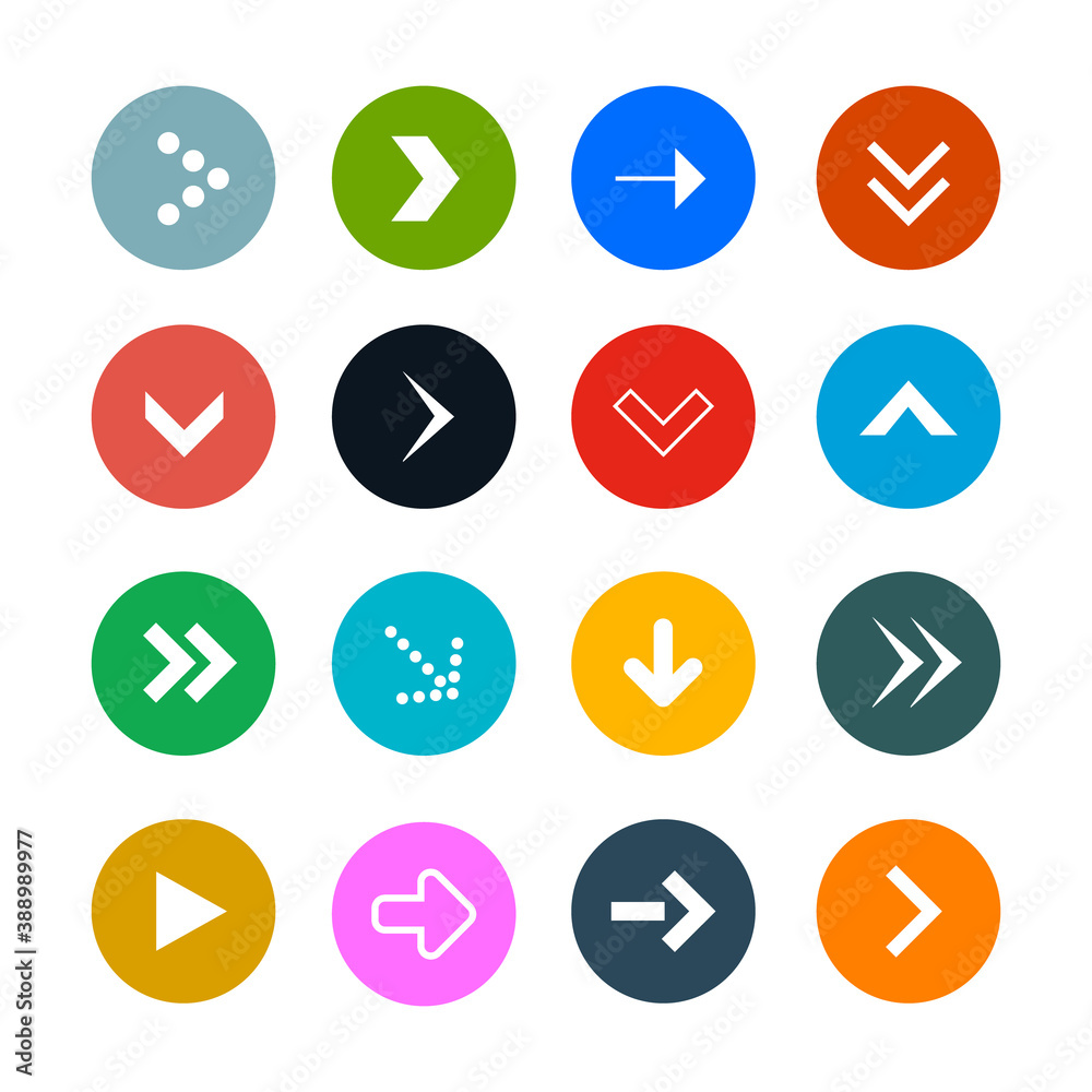 Arrows Set in Colorful Circles Isolated on White Background - Vector Arrows Set in Colorful Circles Isolated on White Background - Vector