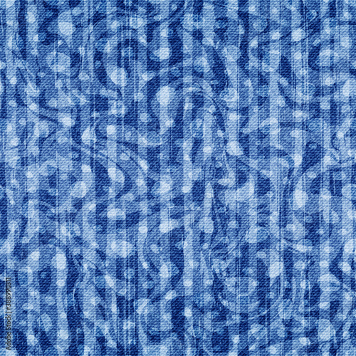 Abstract seamless pattern. Indigo texture. Blue abstract background. Design prints. Modern shibori pattern denim. Geometric grunge fabric. Art ikat motif textile. Irregular urban effect. Vector 