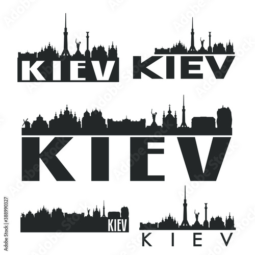 Kiev Ukraine Flat Icon Skyline Vector Silhouette Design Set Logo.