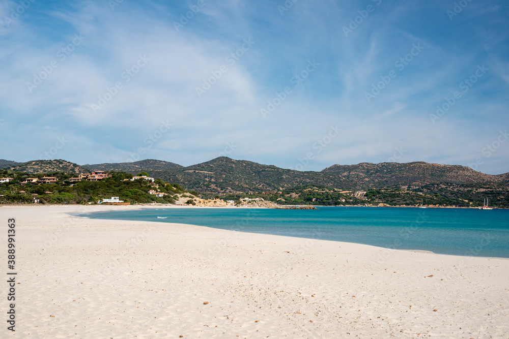 white sand and cristal water in Porto Giunco beach, Villasimius