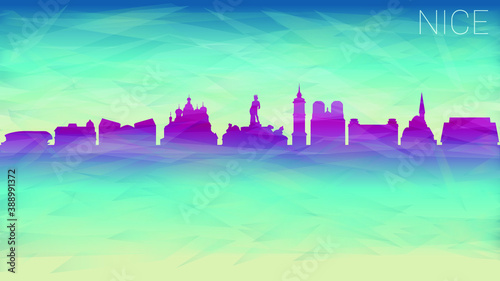 Nice France. Broken Glass Abstract Geometric Dynamic Textured. Banner Background. Colorful Shape Composition.
