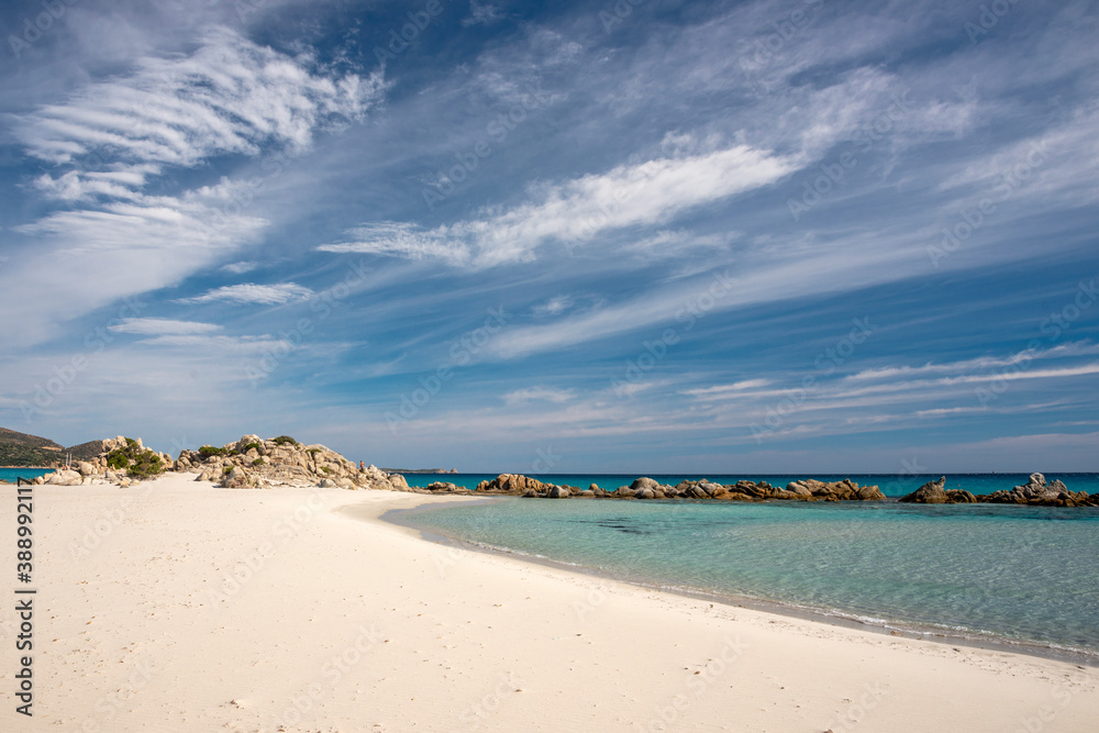 rocks and emerald water in a tropic Notteri beach