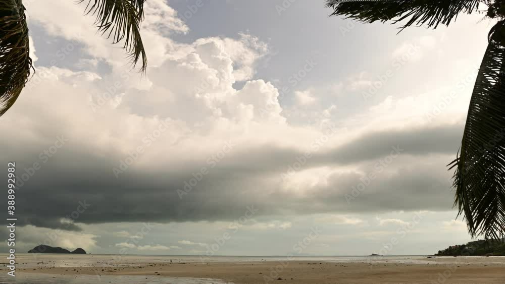 Tropical cyclone or hurricane forming fast - clear blue sky to storm clouds and heavy rain. Tropical cyclones that form over the Atlantic or Pacific Ocean are Hurricanes. Weather changing time lapse