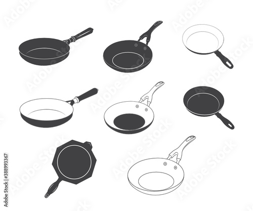 Frying Pan svg, Frying Pan symbol Icon design. Frying Pan icon set. Black vector illustration on white background. Frying Pan Silhouette