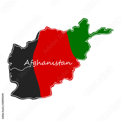 Photo Map of Afghanistan (Afghanistan flag) - one line drawing