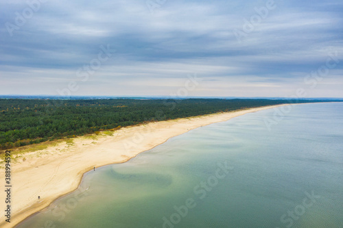 Fototapeta Naklejka Na Ścianę i Meble -  Aerial landscape of the Baltic Sea beach in Sobieszewo, Poland