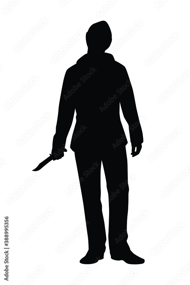Assassin with knife silhouette vector on white