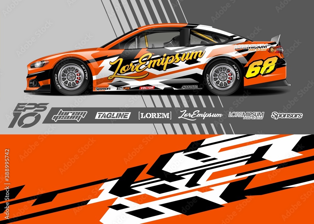 Car livery design vector. Graphic abstract stripe racing background designs for vehicle, race car, rally, adventure. Car livery design vector. Graphic abstract stripe racing background designs for vehicle, race car, rally, adventure.