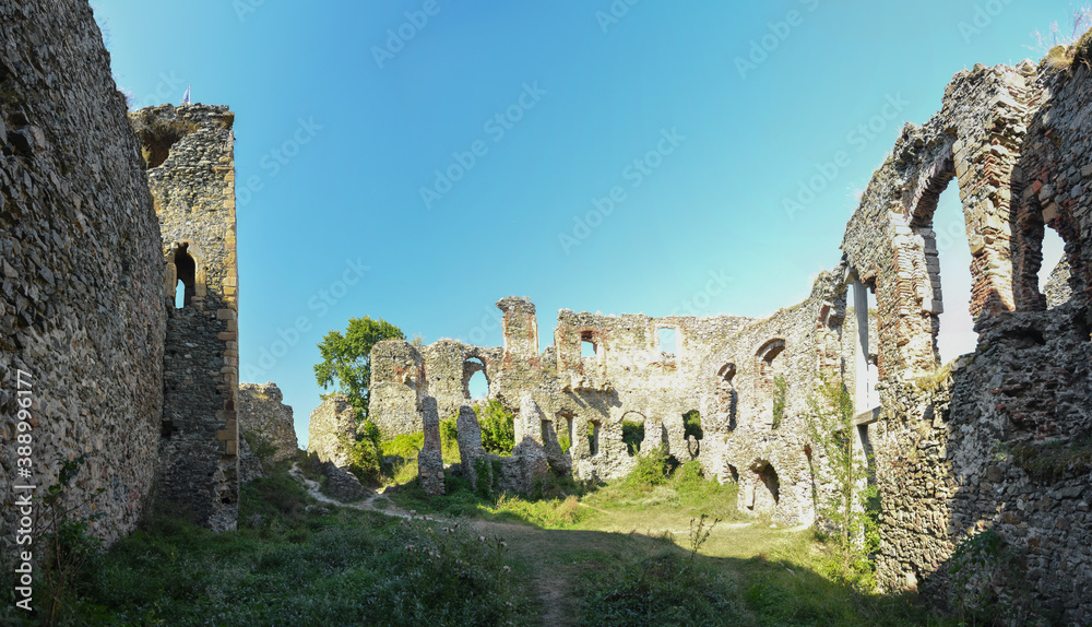 Panorama with interior ruins of medieval Soimos Citadel. Romania