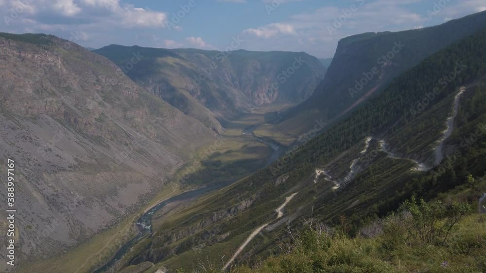 Katu Yaryk mountain pass and the valley of the river of Chulyshman. Altai Republic, Russia, beautiful summer day Katu Yaryk mountain pass and the valley of the river of Chulyshman. Altai Republic, Russia, beautiful summer day