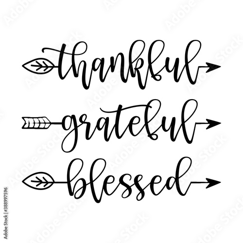 Thankful Grateful Blessed - Inspirational Thanksgiving day handwritten quote, lettering message. Hand drawn phrase. Handwritten modern brush calligraphy. For social media, posters, cards. Give thanks!