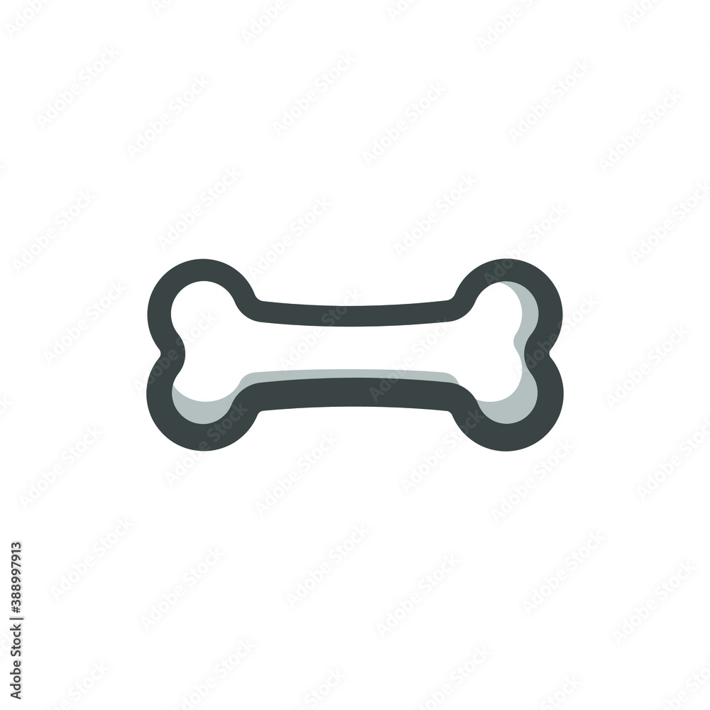 Cartoon white bone with outline and shading isolated on white background. Simple flat art vector illustration design.