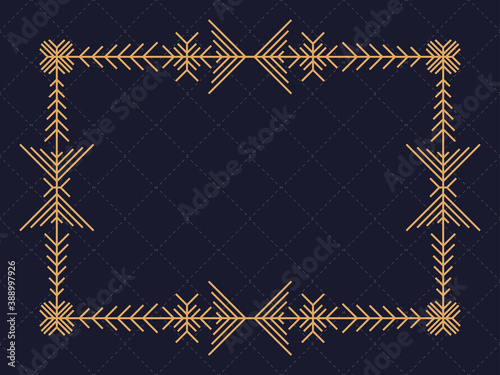 Art deco christmas frame with snowflakes. Art line vintage linear border. Design a template for invitations, leaflets and greeting cards. The style of the 1920s - 1930s. Vector illustration