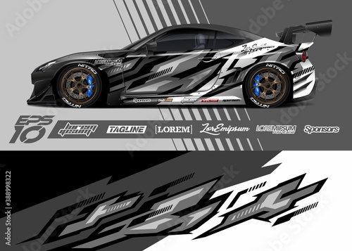 Car livery design vector. Graphic abstract stripe racing background designs for vehicle, race car, rally, adventure.