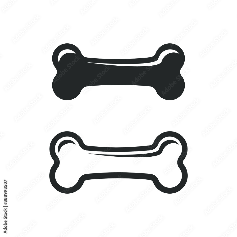 Bone with highlight icon, logo, outline, silhouette, two styles black and white design set. Bone with highlight icon, logo, outline, silhouette, two styles black and white design set.