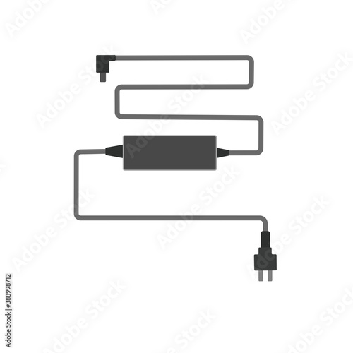Laptop power supply charge connect. Silhouette vector design. Notebook charger. 