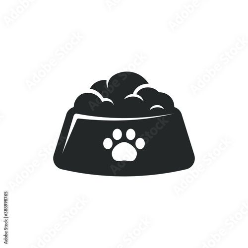 Dog, cat, animal or pet full food bowl symbol sign silhouette. Black and white logo icon flat vector illustration design.