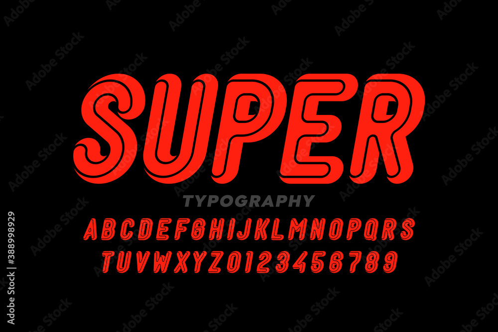 Comic book Superhero style font, alphabet letters and numbers, vector illustration