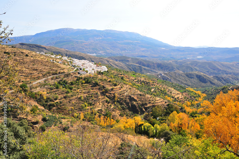 Autumn panoramic over Almeria province's Alpujarra-village of Laroles (end of October 2020)