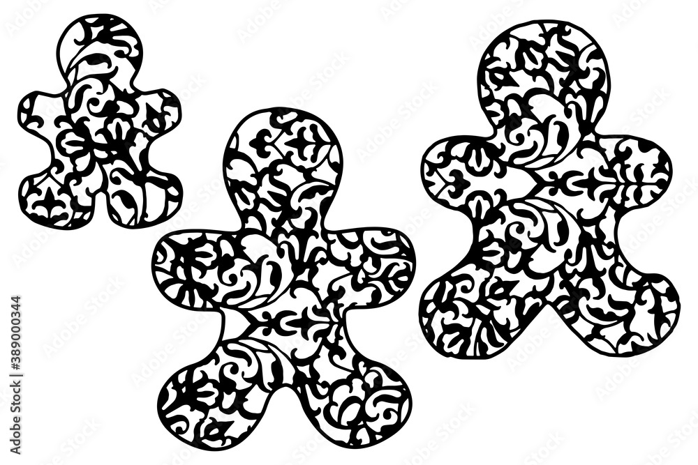 Decorative Christmas elements. Paper cut black and white. Gingerbread man Decorative Christmas elements. Paper cut black and white. Gingerbread man